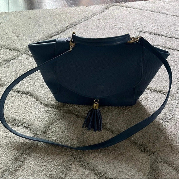 ONNA EHRLICH Amelia Leather Satchel with Tassel blue bag top handle - Picture 2 of 15